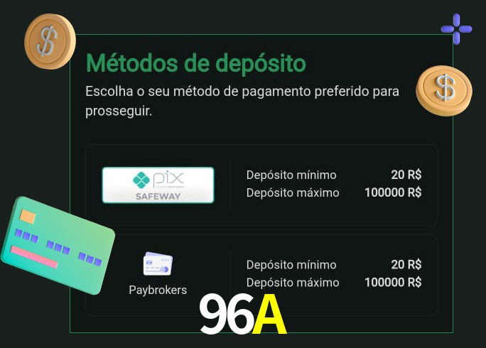 O cassino 96A oferece uma grande variedade de métodos de pagamento